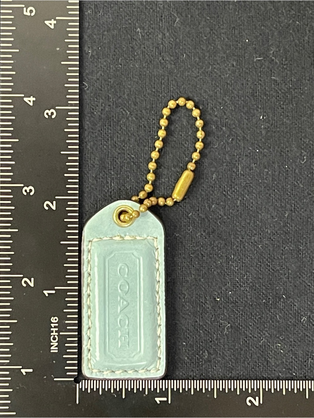 Coach Mint Leather Hang Tag with Gold Chain and Brown on the back